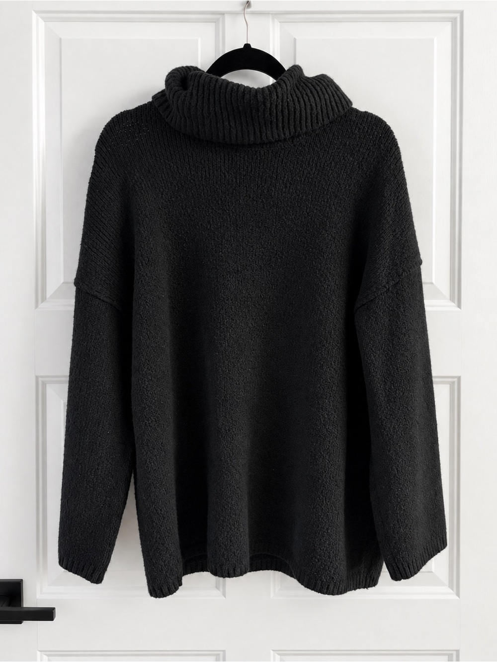 PrettyGarden Oversized Chunky Knit Turtleneck Sweater Black Drop Shoulder L - Picture 3 of 3